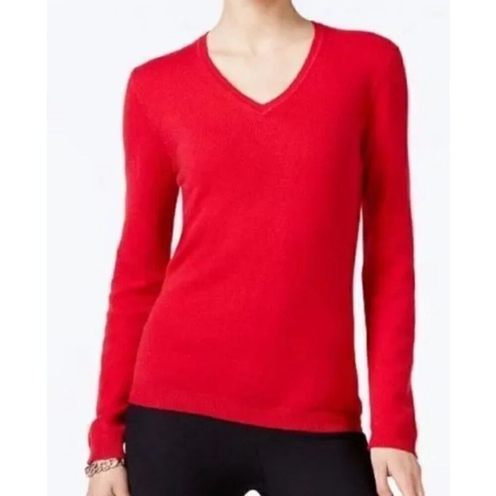Charter Club Classic Red 100% Cashmere V-Neck Sweater NWT Size Medium